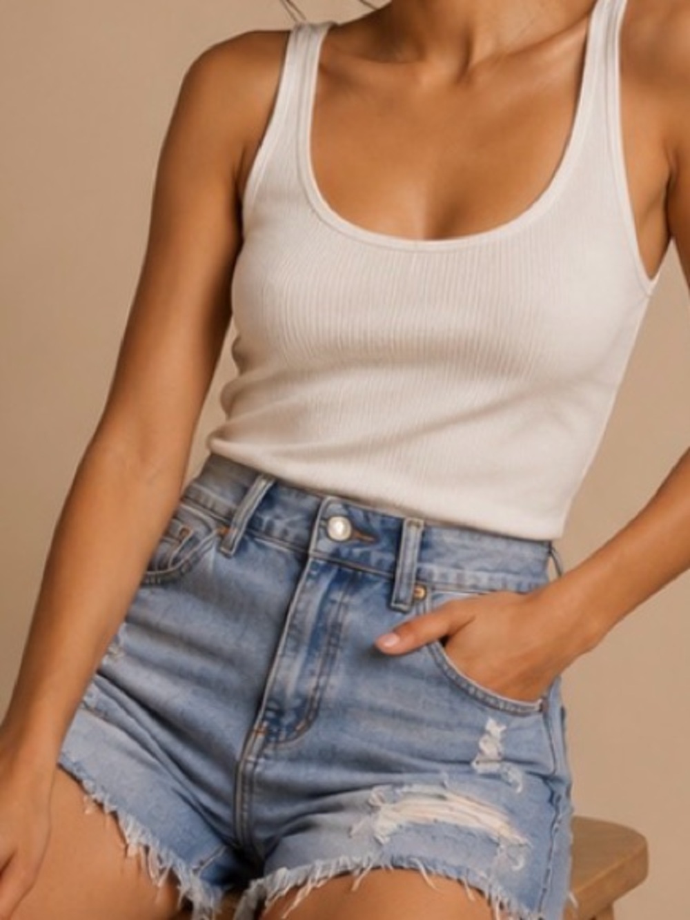 Light Wash Distressed High Rise Denim Shorts Size Large